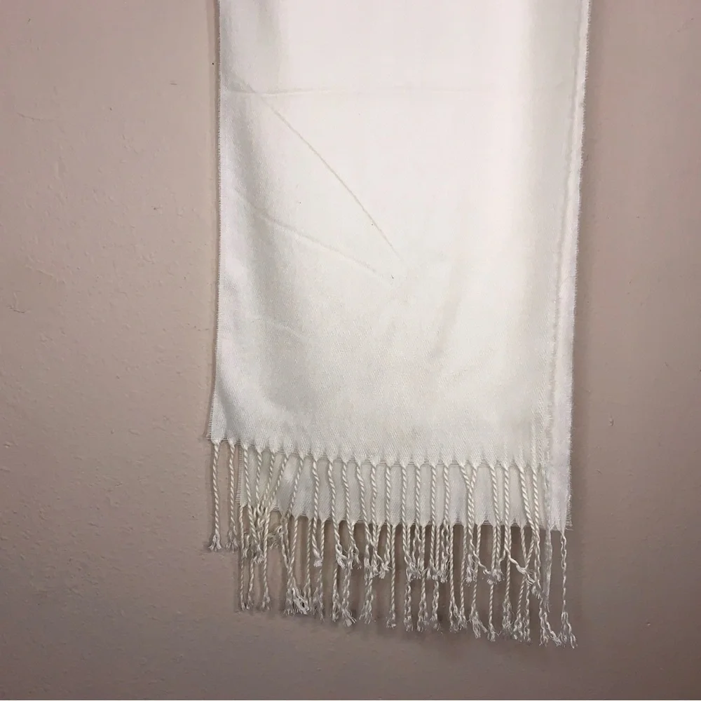 Soft Ivory Knit Scarf With Fringe Unisex Neutral